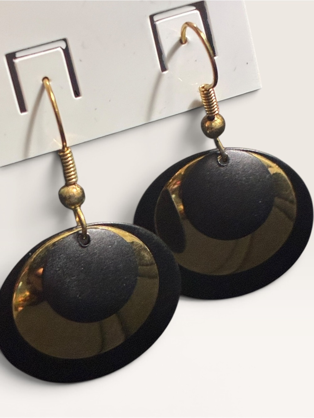 Black and Gold Disc Drop Earrings - Women Jewelry